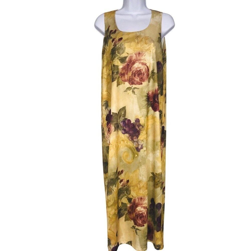 Vintage 90s Womens Slip Dress M Beige Purple Floral 2 Piece Dress Top